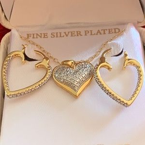 Gold Earring Necklace Set Genuine Diamond Accents